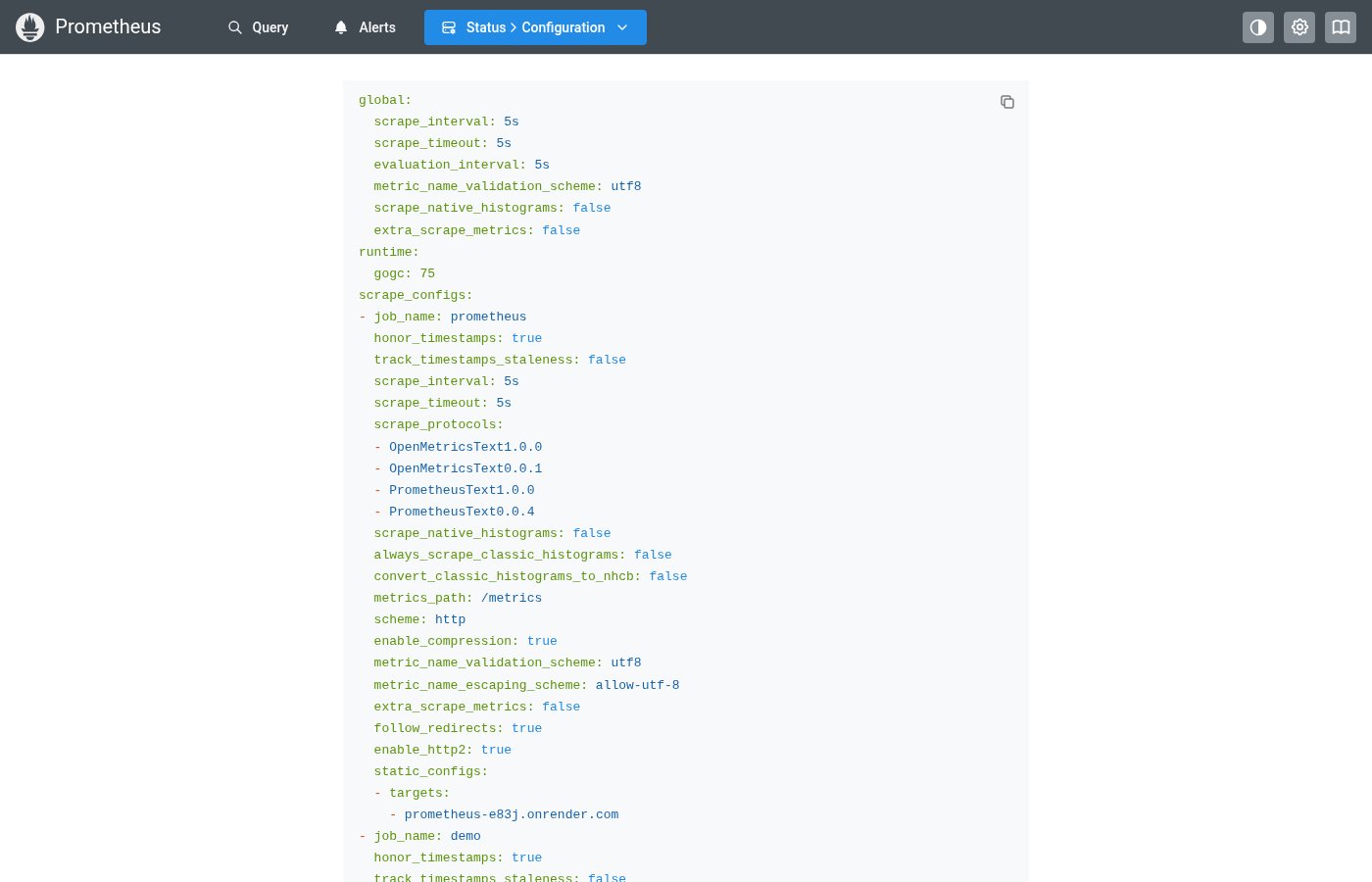 CodeBlock on the Config page — YAML configuration display