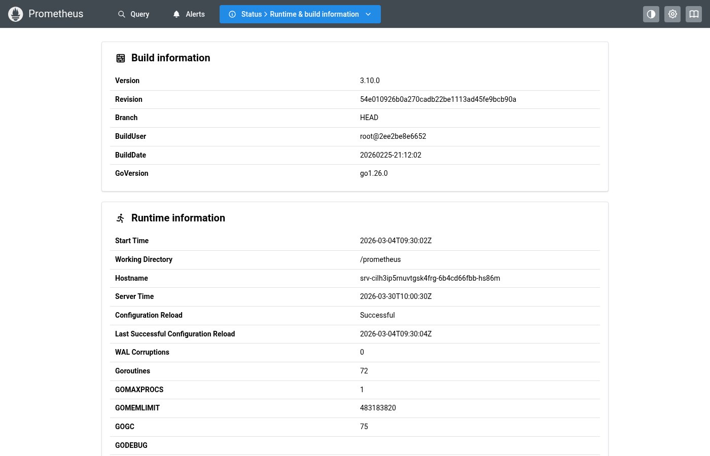 InfoPageLayout on the Status page — stacked card layout